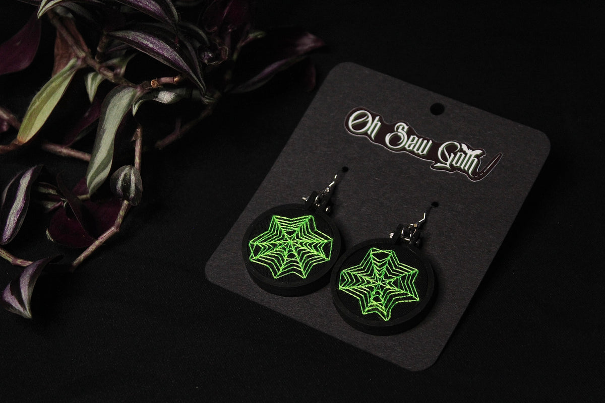 Black and Green Spiderweb Earrings