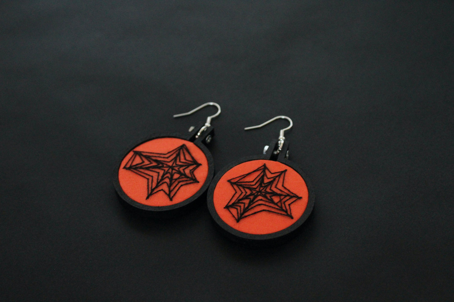 Orange and Black Spiderweb Earrings