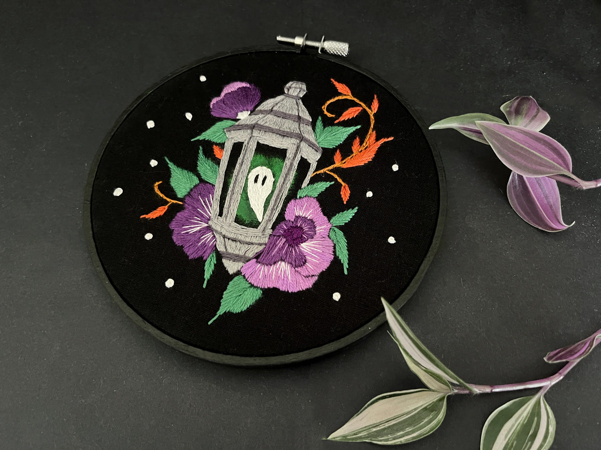 Lantern Ghost Embroidery Hoop