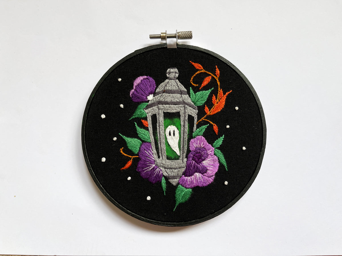 Lantern Ghost Embroidery Hoop