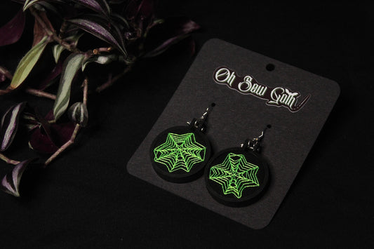 Black and Green Spiderweb Earrings
