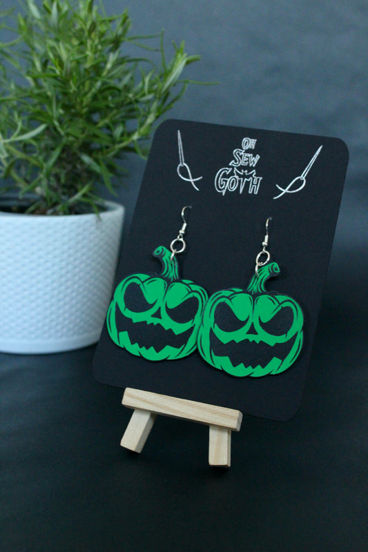 Faux Leather Green Pumpkin Earrings