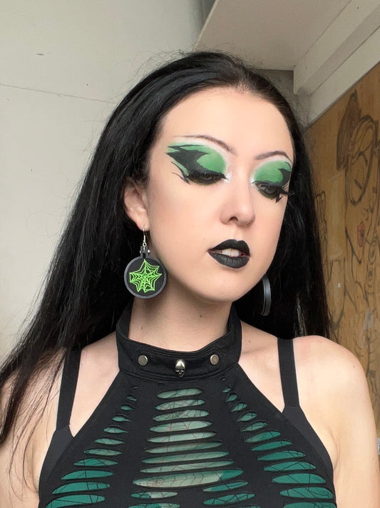 Neon Green Spiderweb Embroidered Earrings