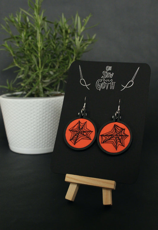 Orange and Black Spiderweb Earrings