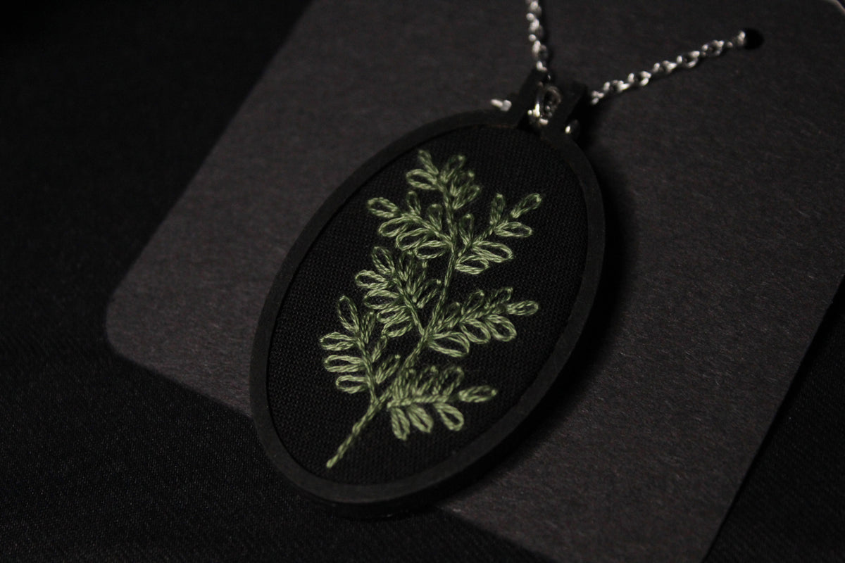 Embroidered Leaf Pendant