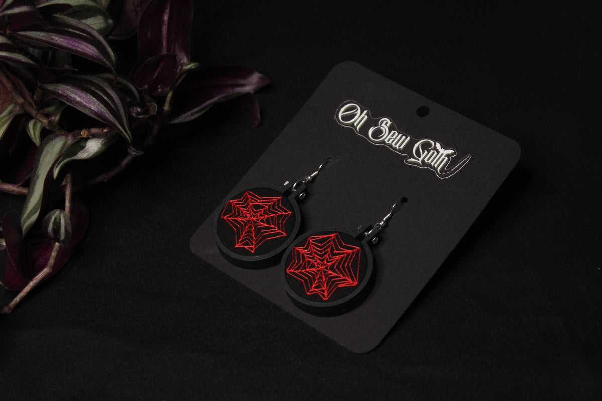 Black and Red Spiderweb Earrings