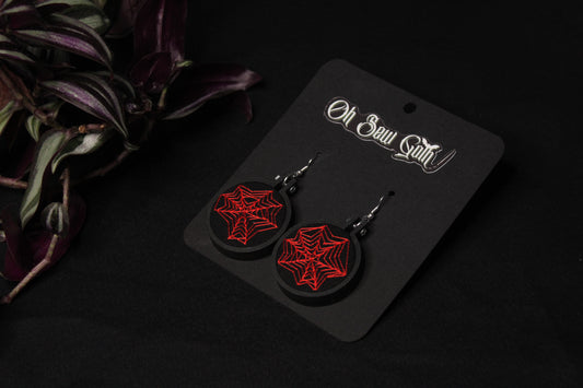 Black and Red Spiderweb Earrings
