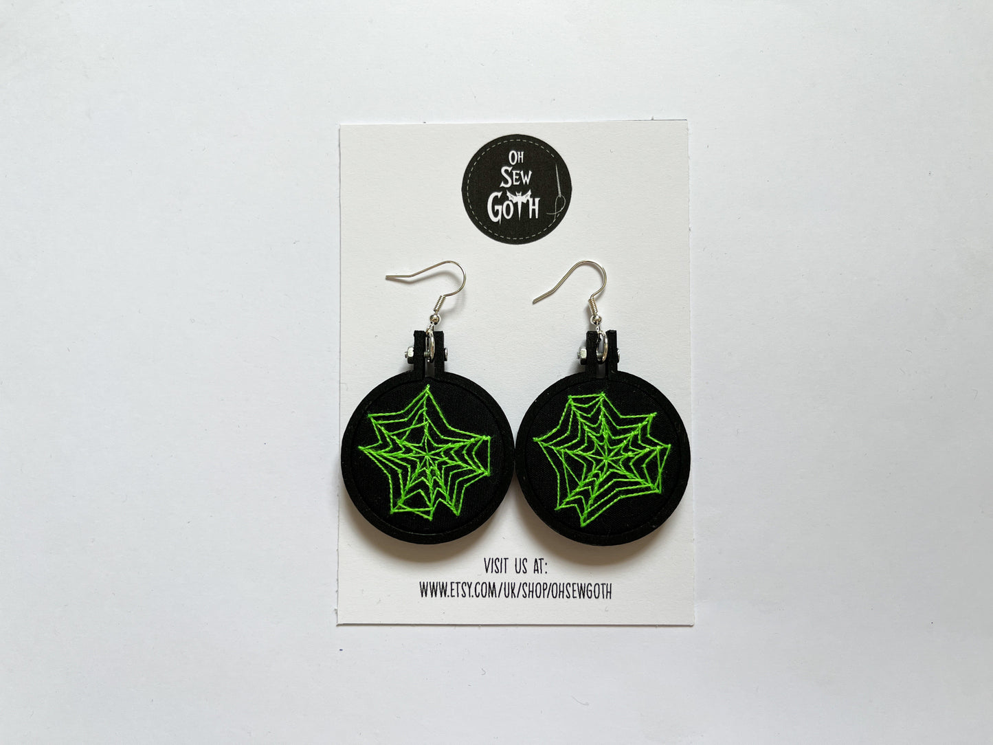 Neon Green Spiderweb Embroidered Earrings