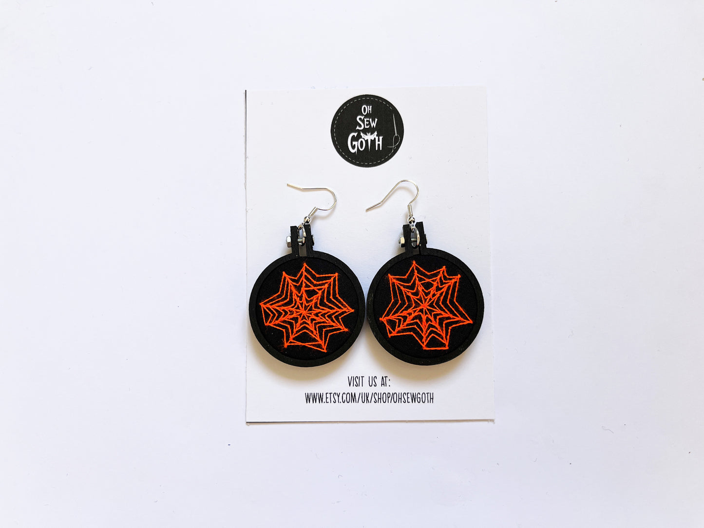 Neon Orange Spiderweb Embroidered Earrings