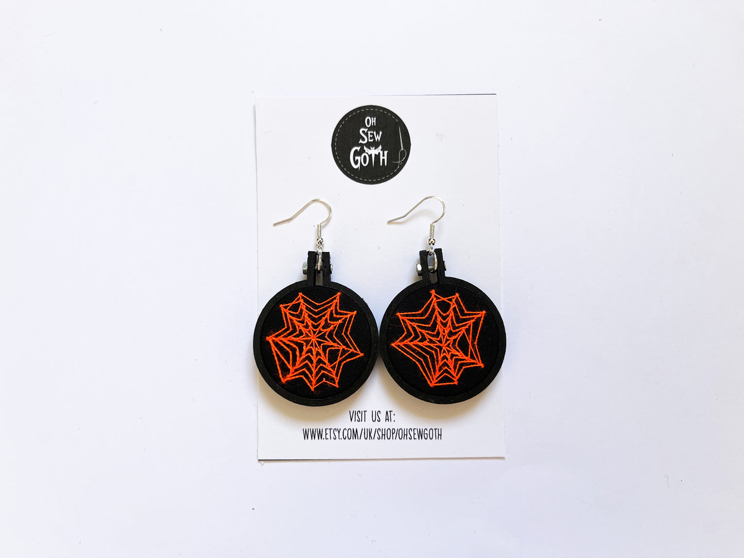 Neon Orange Spiderweb Embroidered Earrings