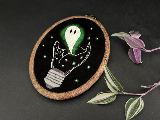 Ghost in a Bulb Embroidery Hoop