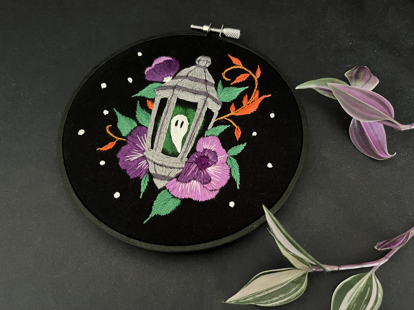 Lantern Ghost Embroidery Hoop