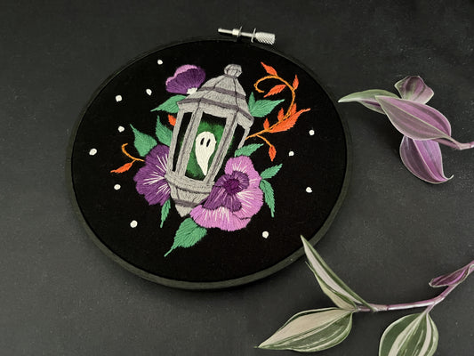 Lantern Ghost Embroidery Hoop