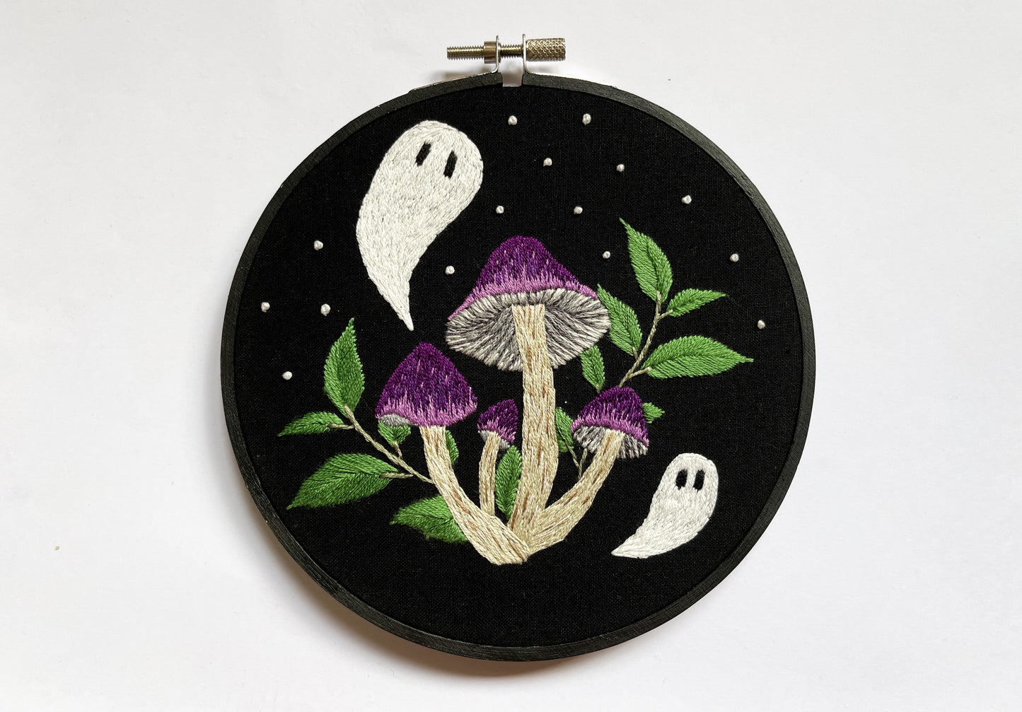 Ghost and Mushrooms Embroidery Hoop