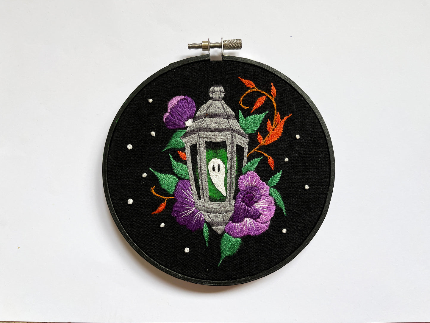 Lantern Ghost Embroidery Hoop
