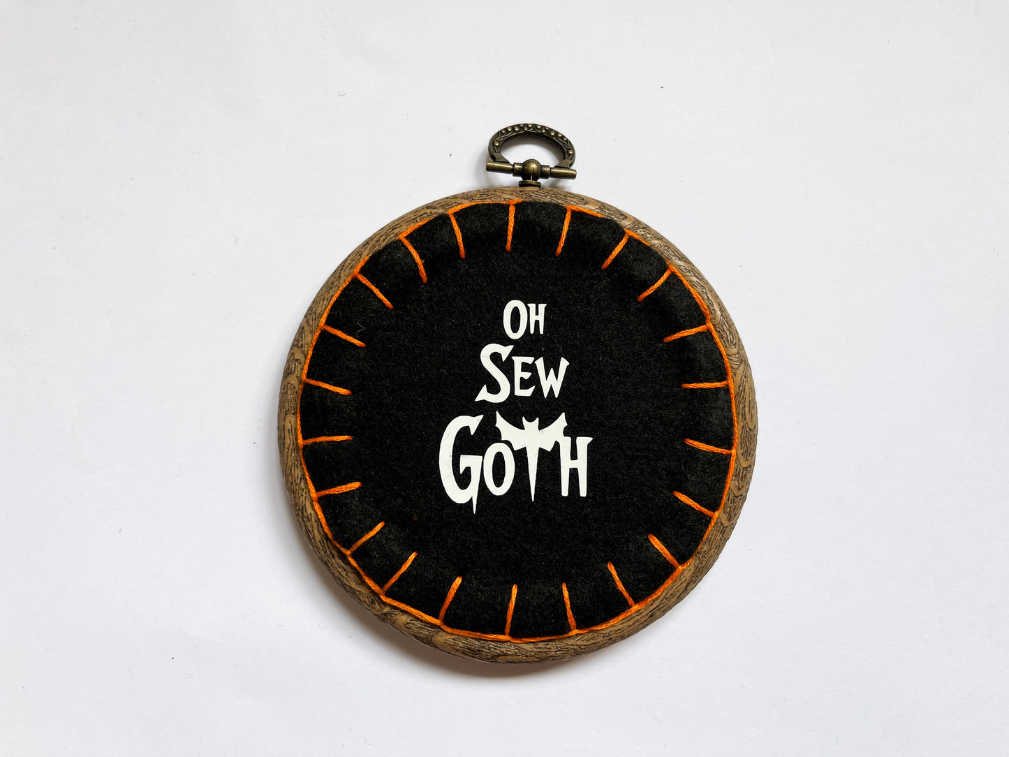 Pumpkin and Bat Embroidery Hoop