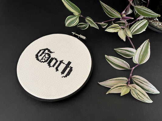 Goth Black and White Cross Stitch Hoop