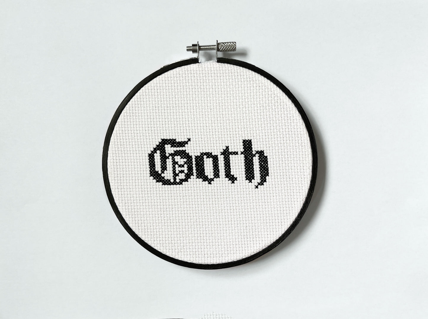 Goth Black and White Cross Stitch Hoop