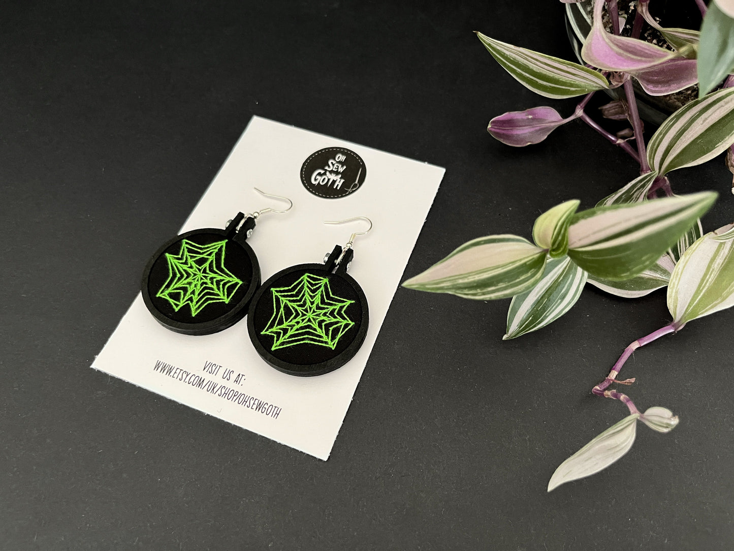 Neon Green Spiderweb Embroidered Earrings